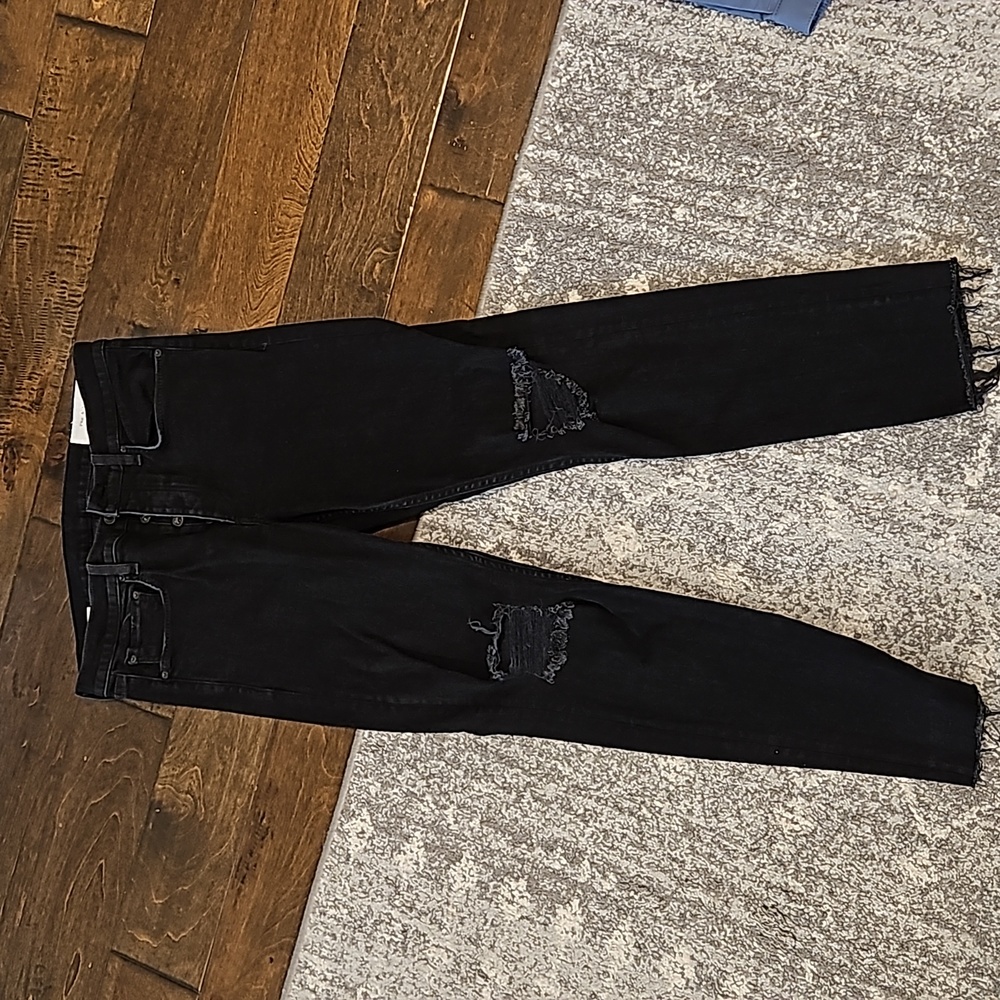 Rag and Bone extra slim distressed black jeans cropped 34x30